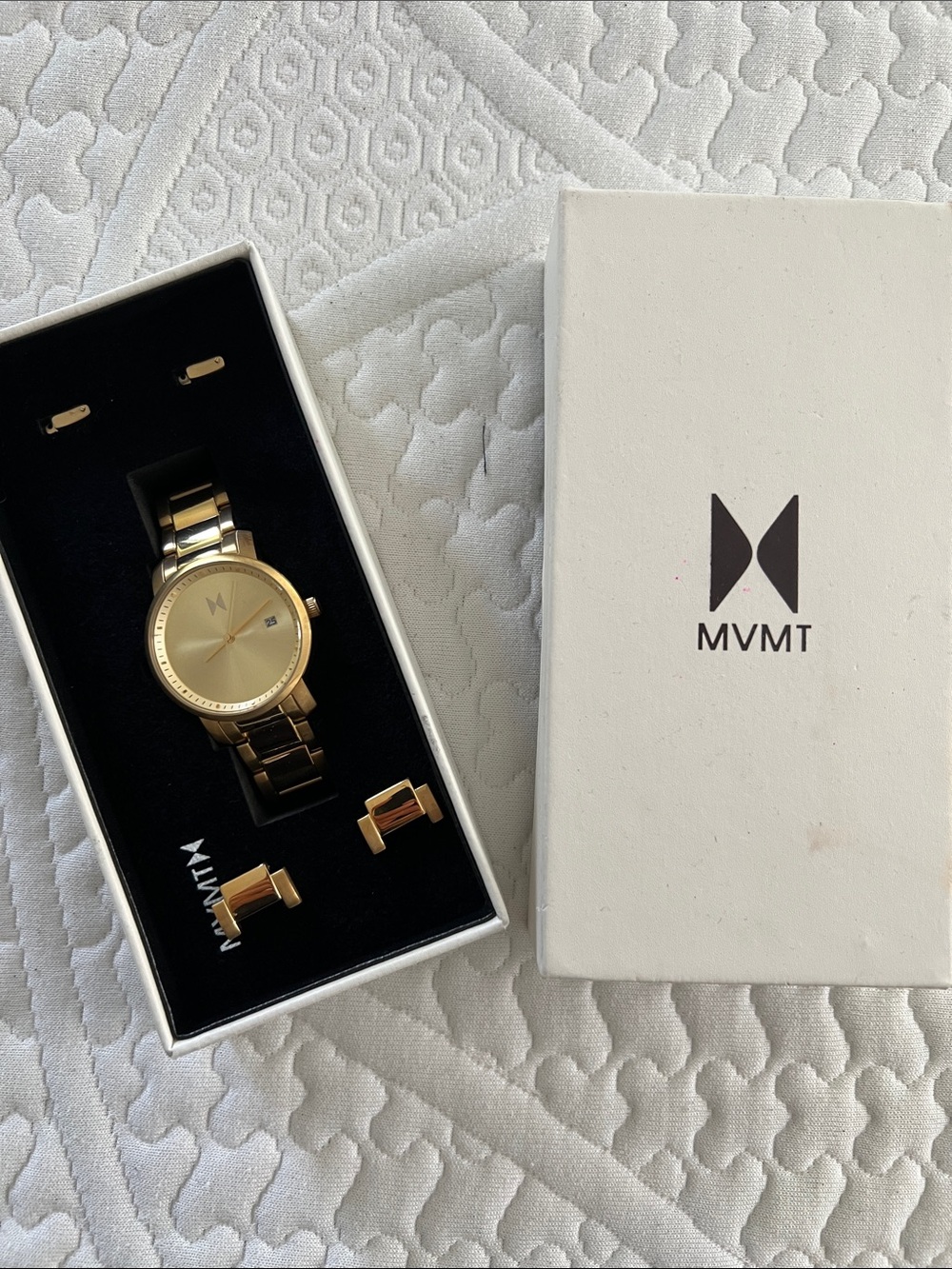 MVMT Gold-Tone Watch with Matching Gold Cufflinks